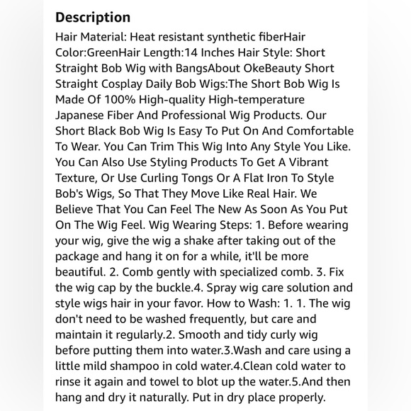 14” Green Straight Bob with Bangs Heat Resistant Synthetic Wig Cosplay Anime NEW - Picture 9 of 9